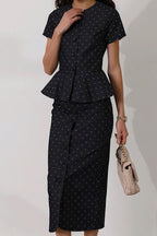 Polka Dot Print Short Sleeve Bodycon Skirt  Set image 4