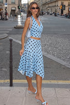 Chic Polka Dot Halter Neck Crop Top Skirt Sets image 4
