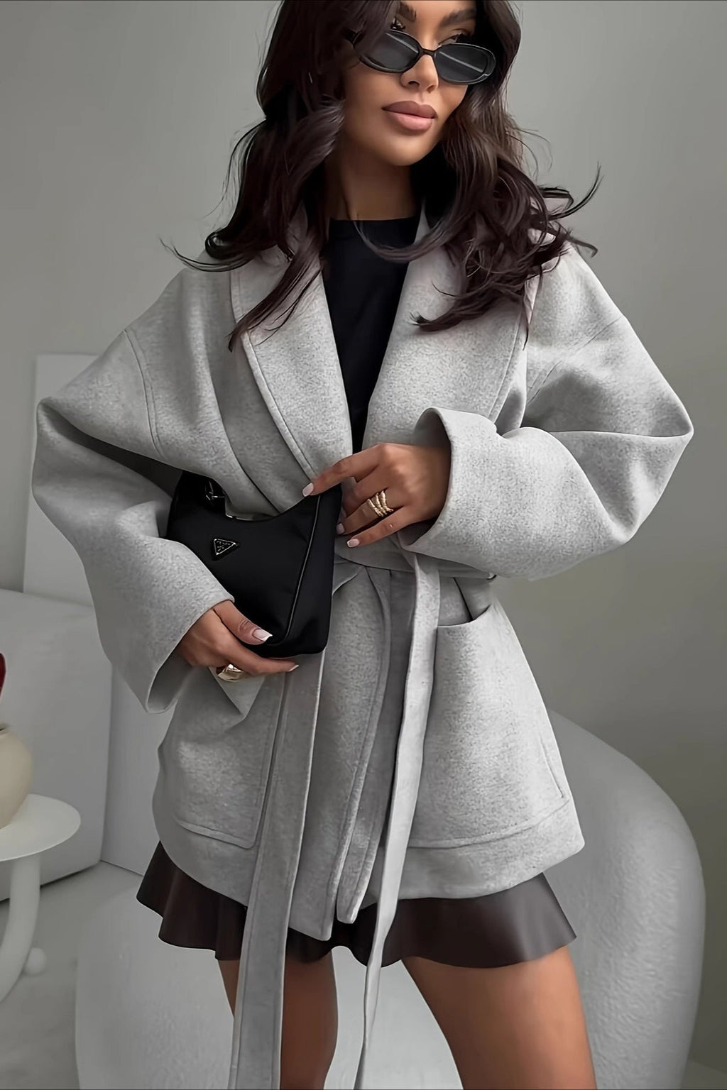 Belted Wool Blend Long Coat image 1