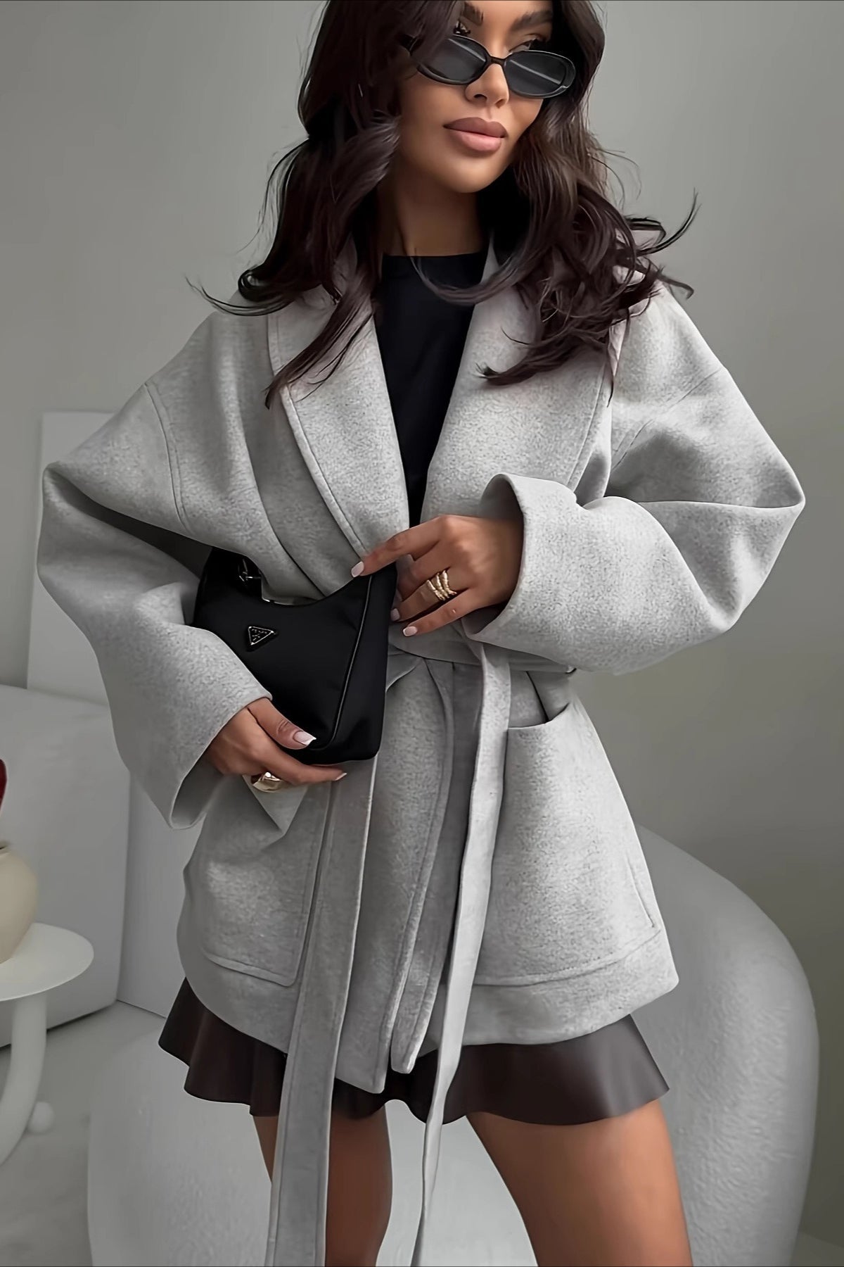 Belted Wool Blend Long Coat image 1