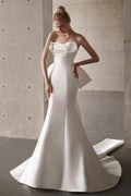 Satin Bandeau Train Bow Wedding Dress image 1