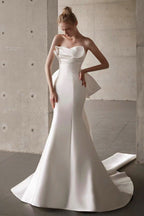 Satin Bandeau Train Bow Wedding Dress image 1