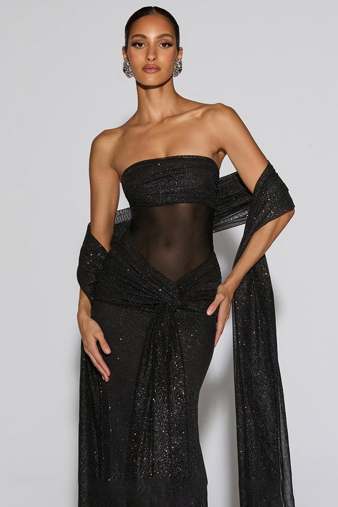 Sexy Elegant Tube Off Shoulder Silver Prom Dress image 2