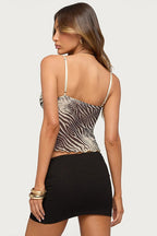 Zebra Print Mesh V Neck Cami Top image 4