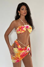 Print Halter Backless Bikini Set Three Piece Swim Sets image 1