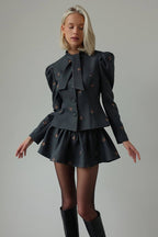 Embroidered Waist-Cinched Blazer & Mini Skirt Two Piece Set image 5
