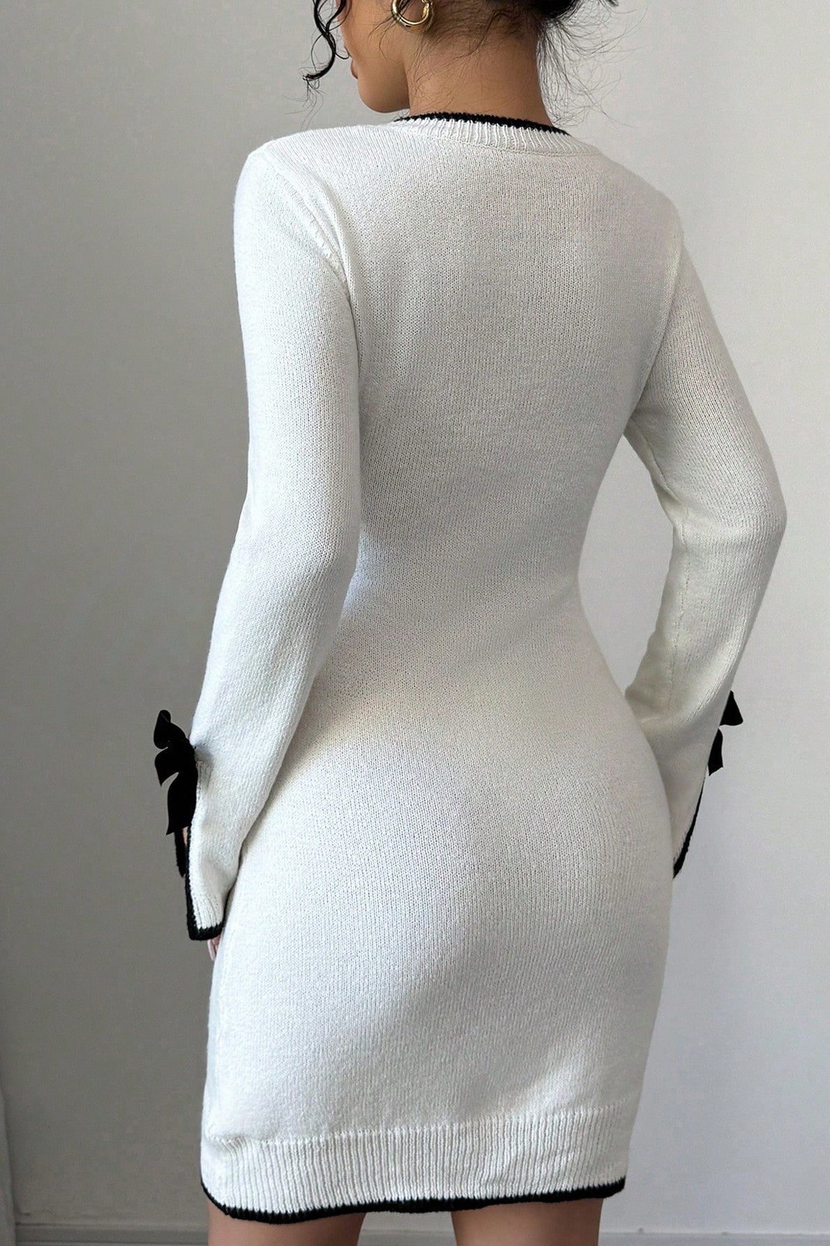 Color-Block Long Sleeve Knit Slim Sweater Dress image 4