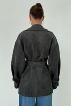 Vintage Suede Lapel Tie Waist Jacket Coat image 17