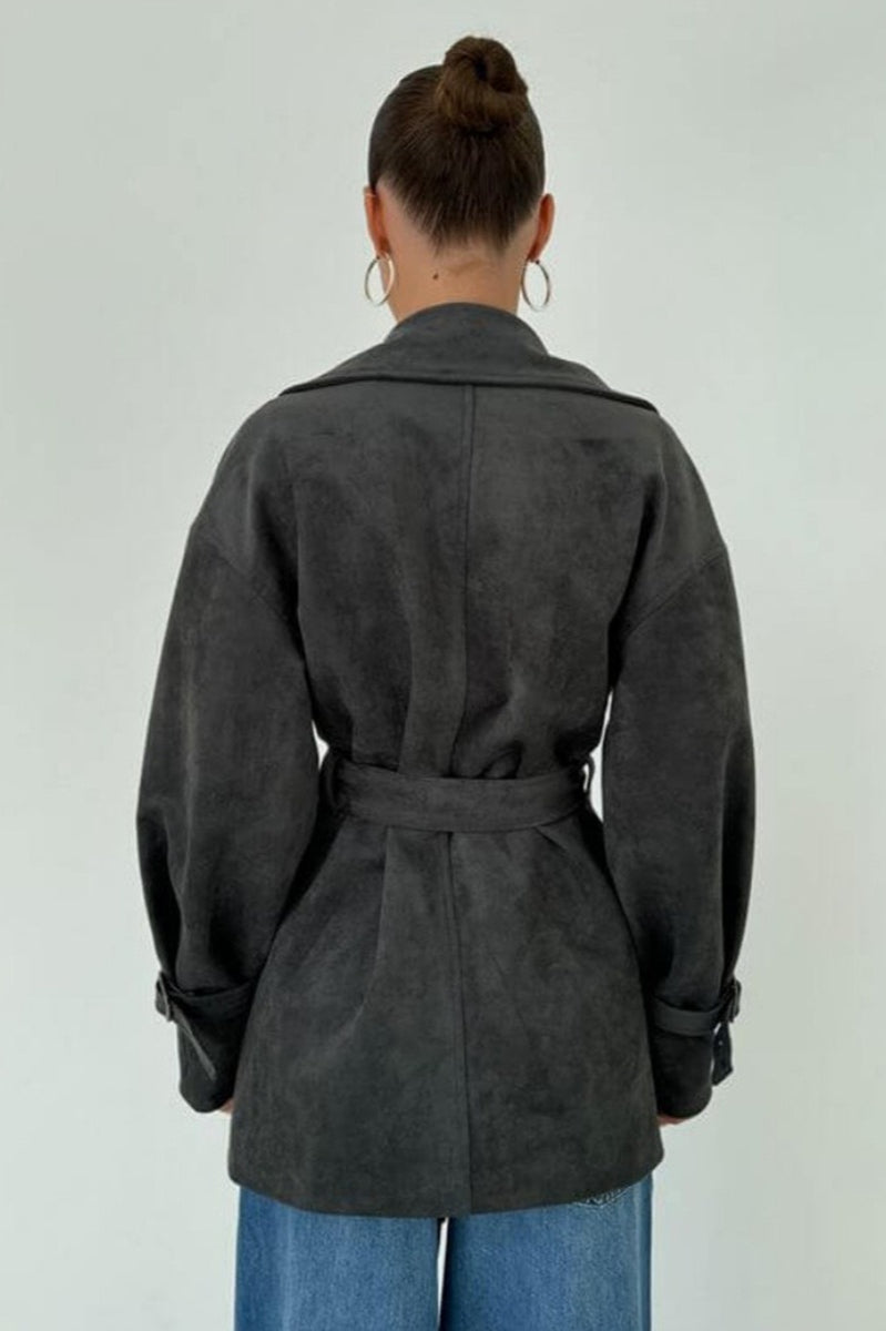 Vintage Suede Lapel Tie Waist Jacket Coat image 17
