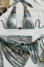 Tie Dye Ombre Beaded Two Piece Bikini Three Piece Swim Sets image 4