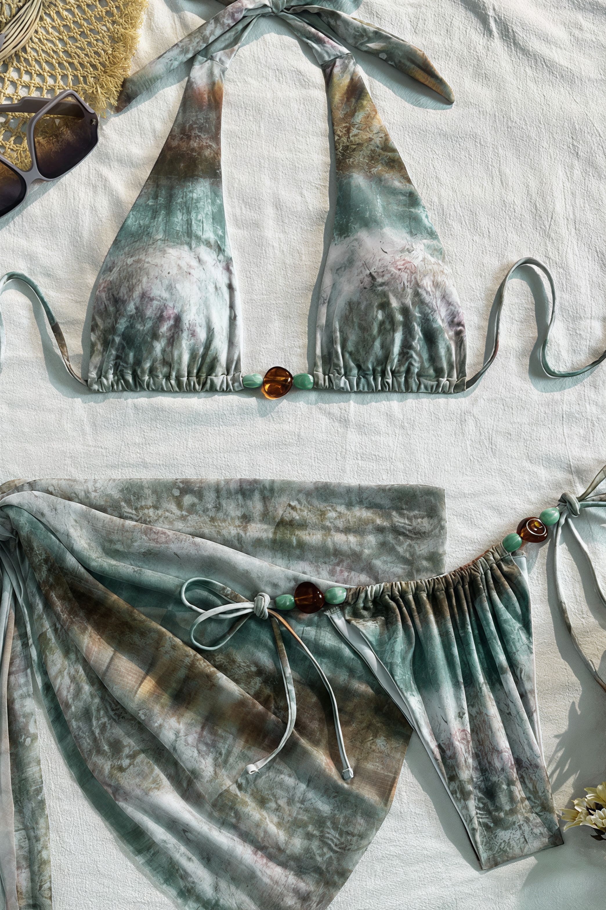 Tie Dye Ombre Beaded Two Piece Bikini Three Piece Swim Sets image 4