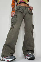 Street Style Low-Waisted Multi-Pocket Denim Cargo Pant image 1