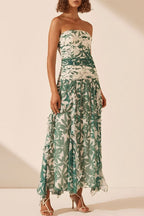 Printed Strapless Chiffon Boho Dress image 1