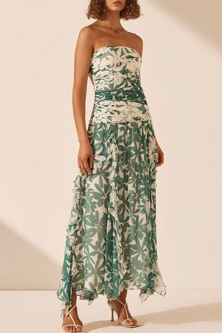 Printed Strapless Chiffon Boho Dress image 1