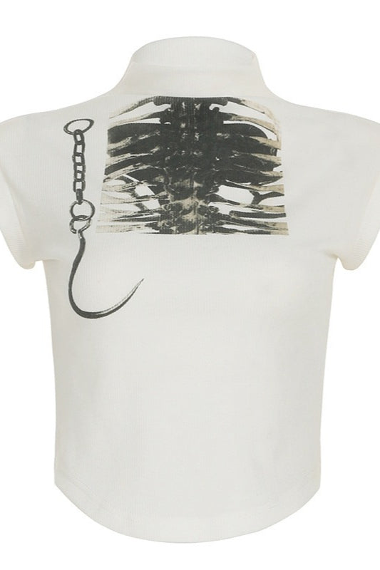 Graffiti Printed Cropped Slim T-shirt image 5