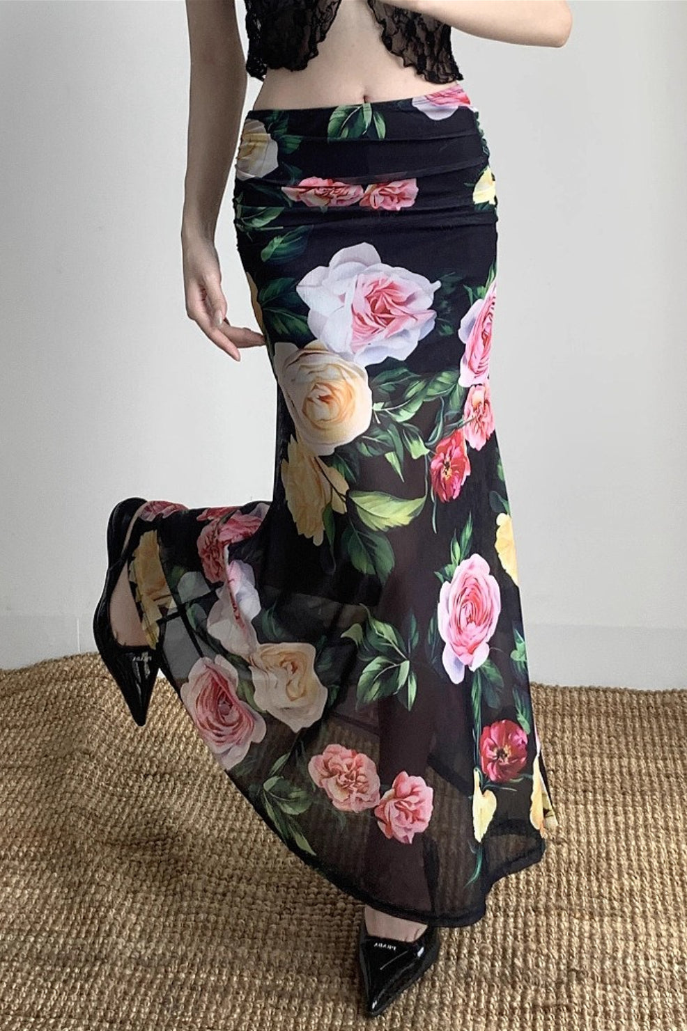 Holiday Floral Slim Low Waist Hip Skirt image 5