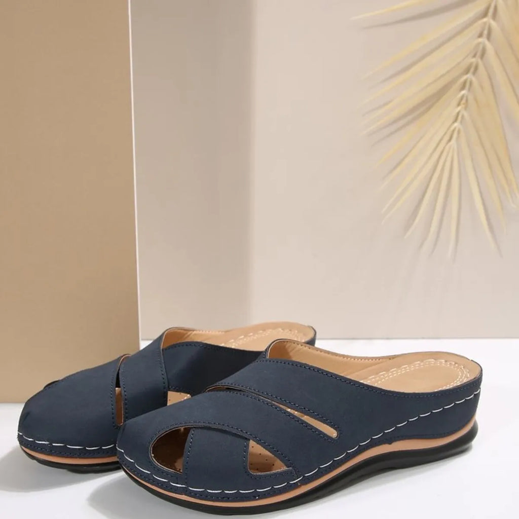 Alina Wedge Sandals detail view styled for Avrienne
