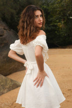 Off Shoulder Puff Sleeve Tie Mini Dress image 7