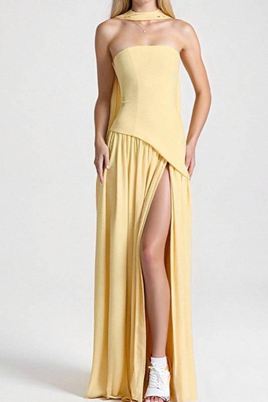 Solid Bustier High Slit Formal Dress image 6