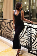Metal Decor Solid Backless Split Maxi Dress image 1