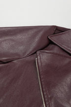 Angora Red PU Leather Blazer Coat image 4