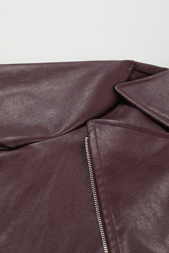 Angora Red PU Leather Blazer Coat image 4
