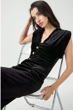 Velvet Ruched V-Neck Bodycon Midi Dress image 5