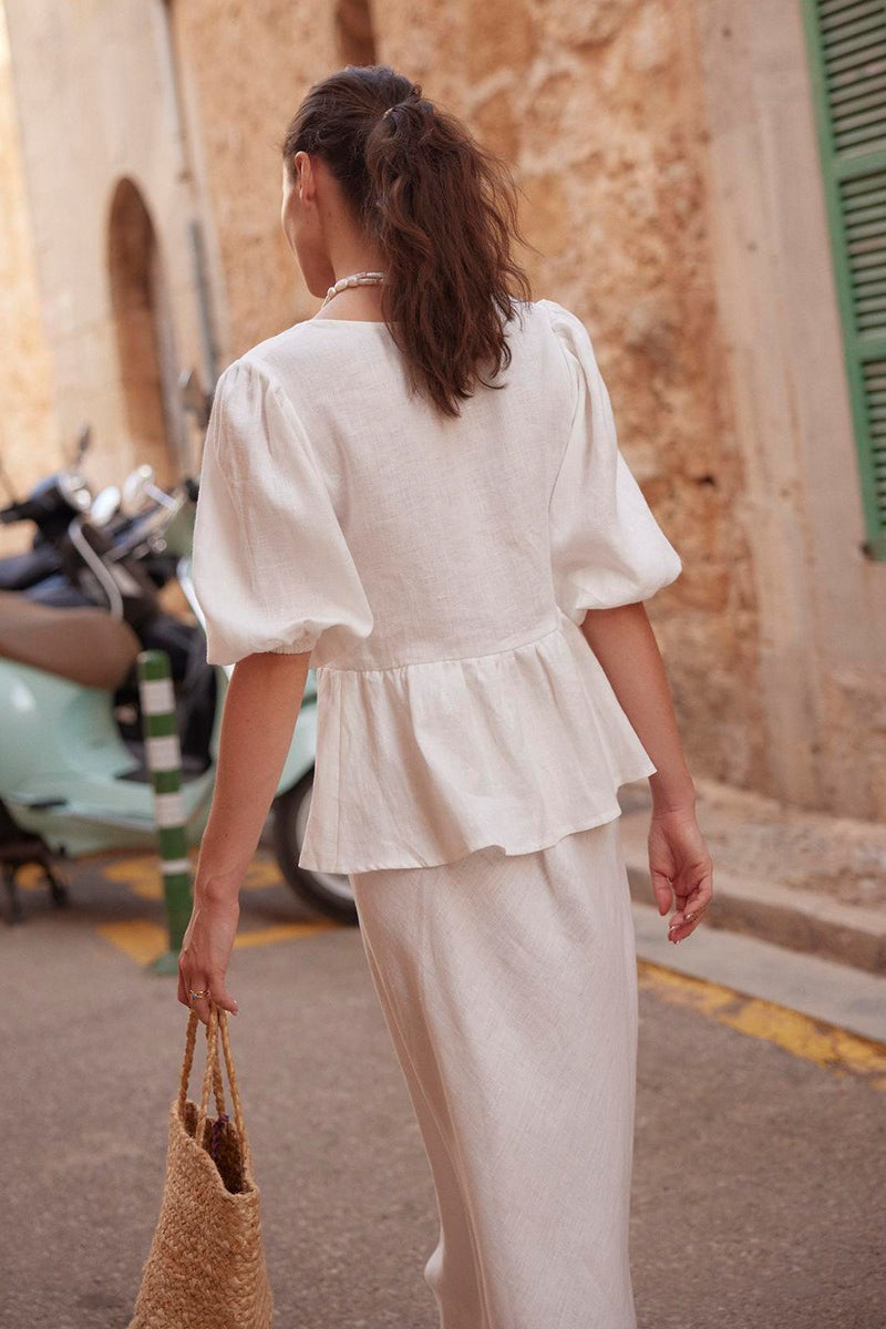 Cotton Puff Sleeve Shirt Skirt Set image 6