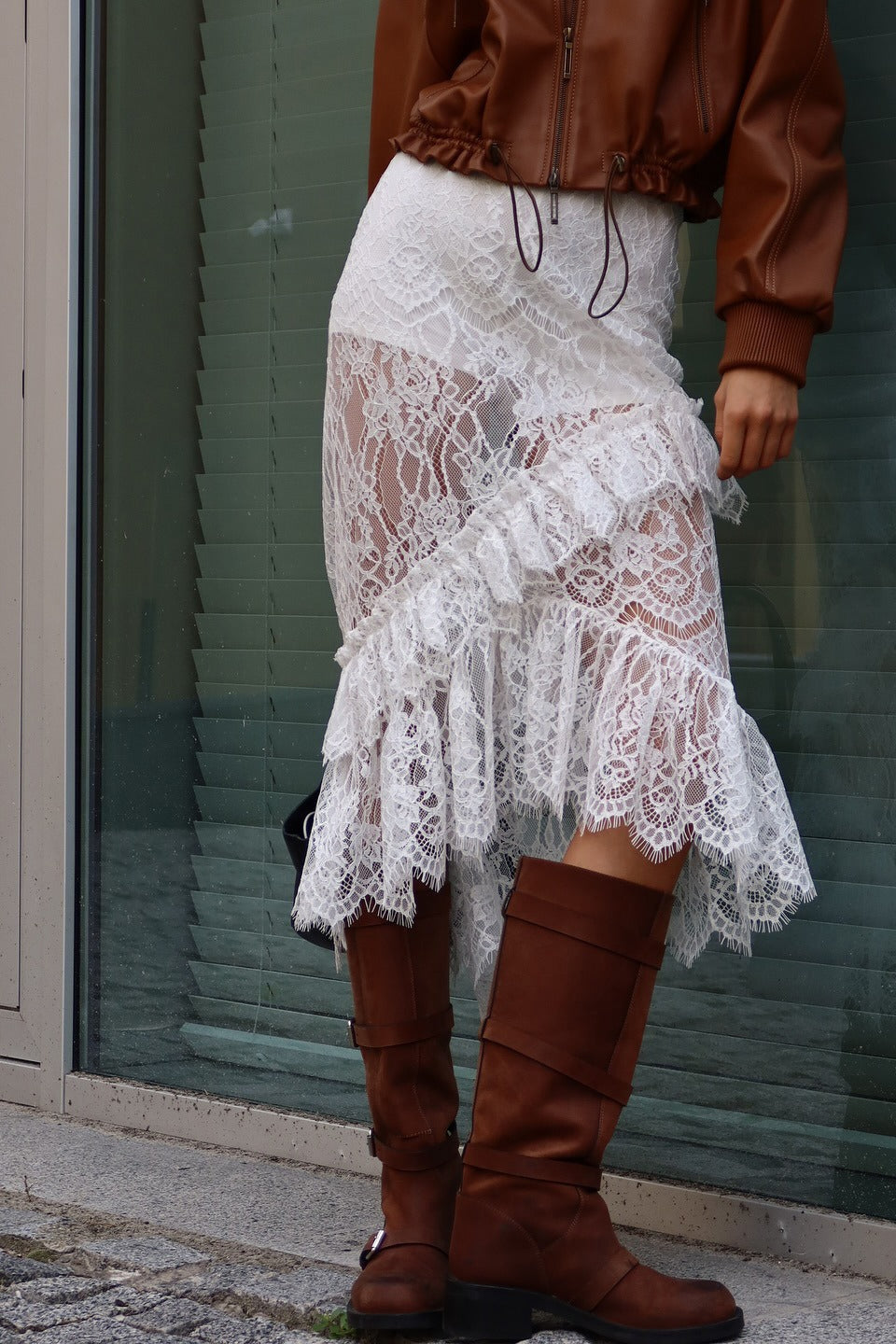 Lace Ruffled Asymmetrical Midi Skirt image 3