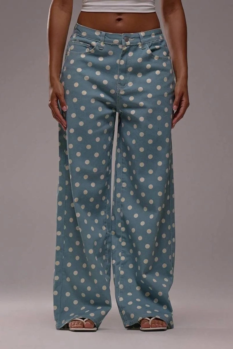 Polka Dot Loose Mid Rise Jeans image 5