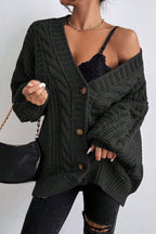 V-Neck Vintage Cable Knit Balloon Sleeve Cardigan image 11