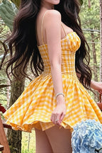 Plaid Bandeau Flared Waist Mini Dress image 4