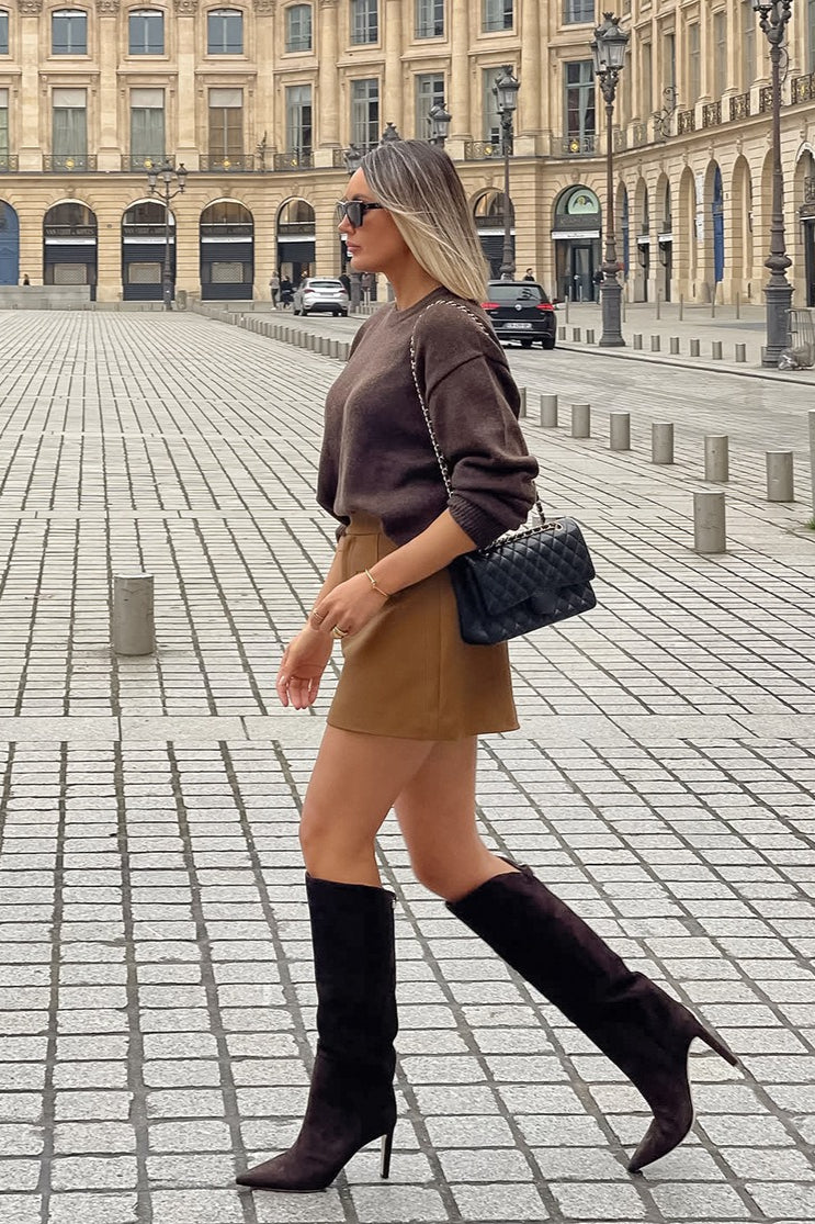 Khaki High Waist A-Line Skirt image 5