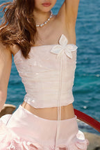 Sweet Sleeveless Backless Lace Trim Mini Skirt Set image 7