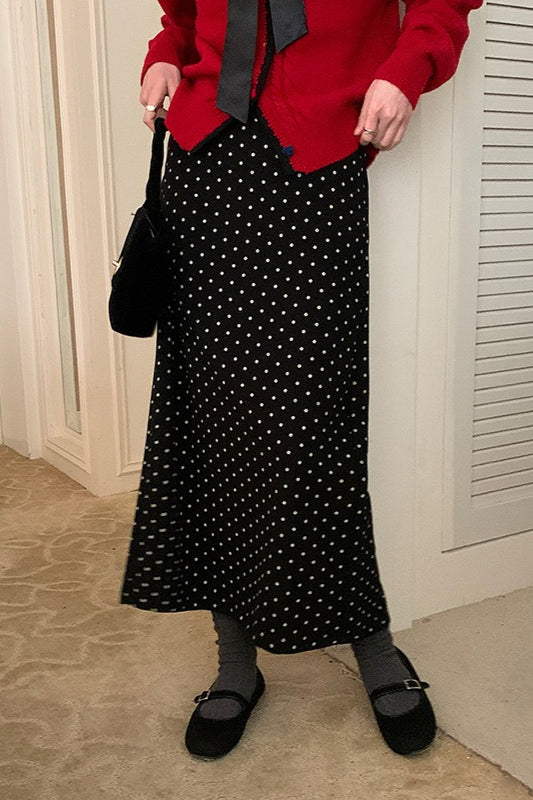 High Waist Polka Dot Back Slit Skirt image 1