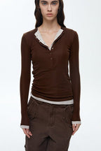 Button Detail Layered Long Sleeve Knit Top image 6