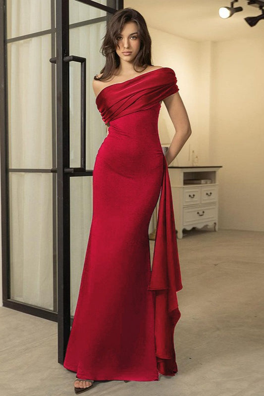 Black One Shoulder Flowy Sleeve Formal Dress image 1