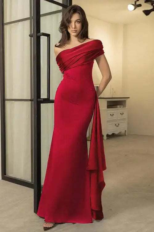 Black One Shoulder Flowy Sleeve Formal Dress image 1