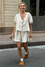 Cotton Print Short Sleeve Skirt Set image 1