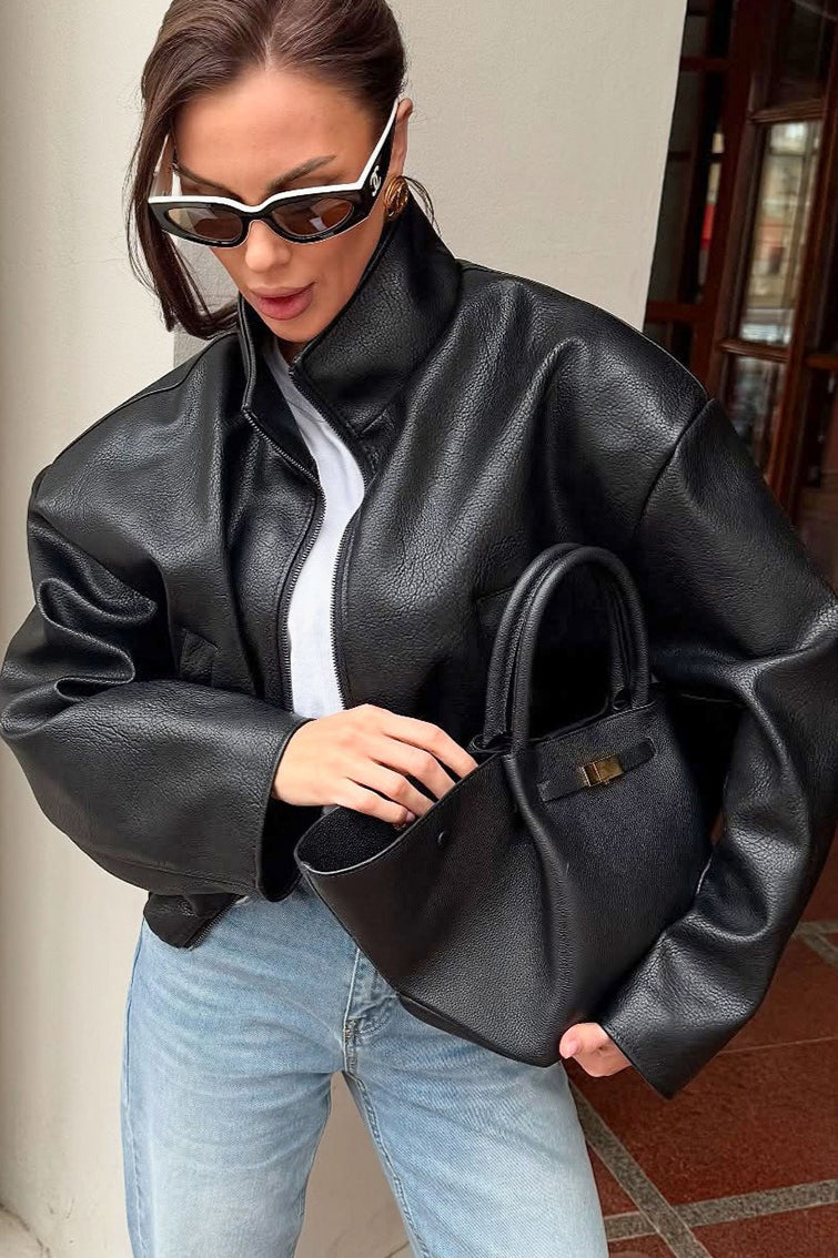 Elegant Black PU Leather Jacket image 2