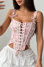 Floral Print Boned Cross Tie Bow Tank Top image 1