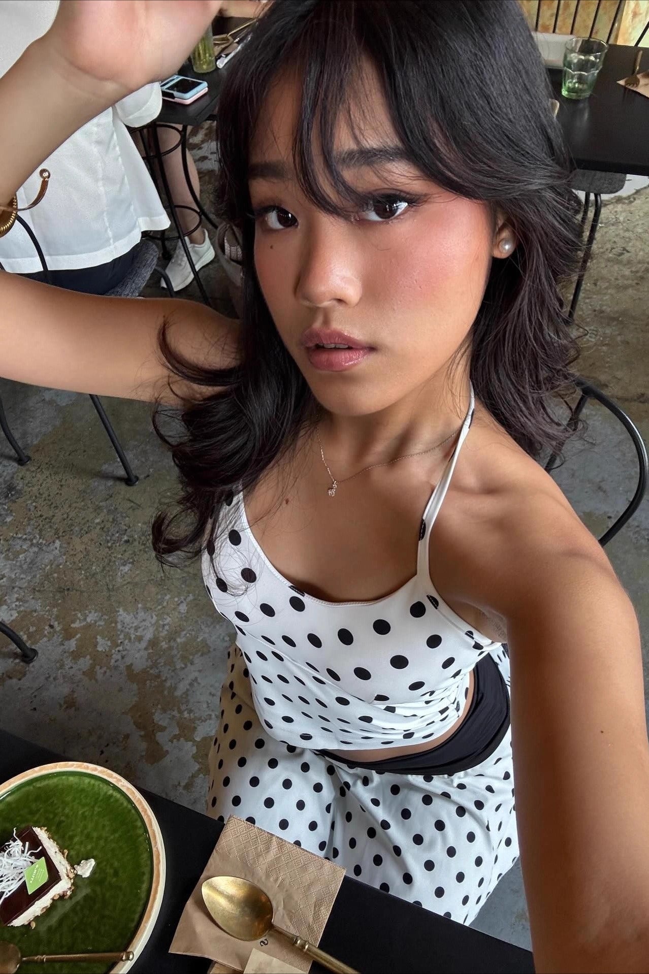 Halter Polka Dot Crop Skirt Two Pieces Set image 3