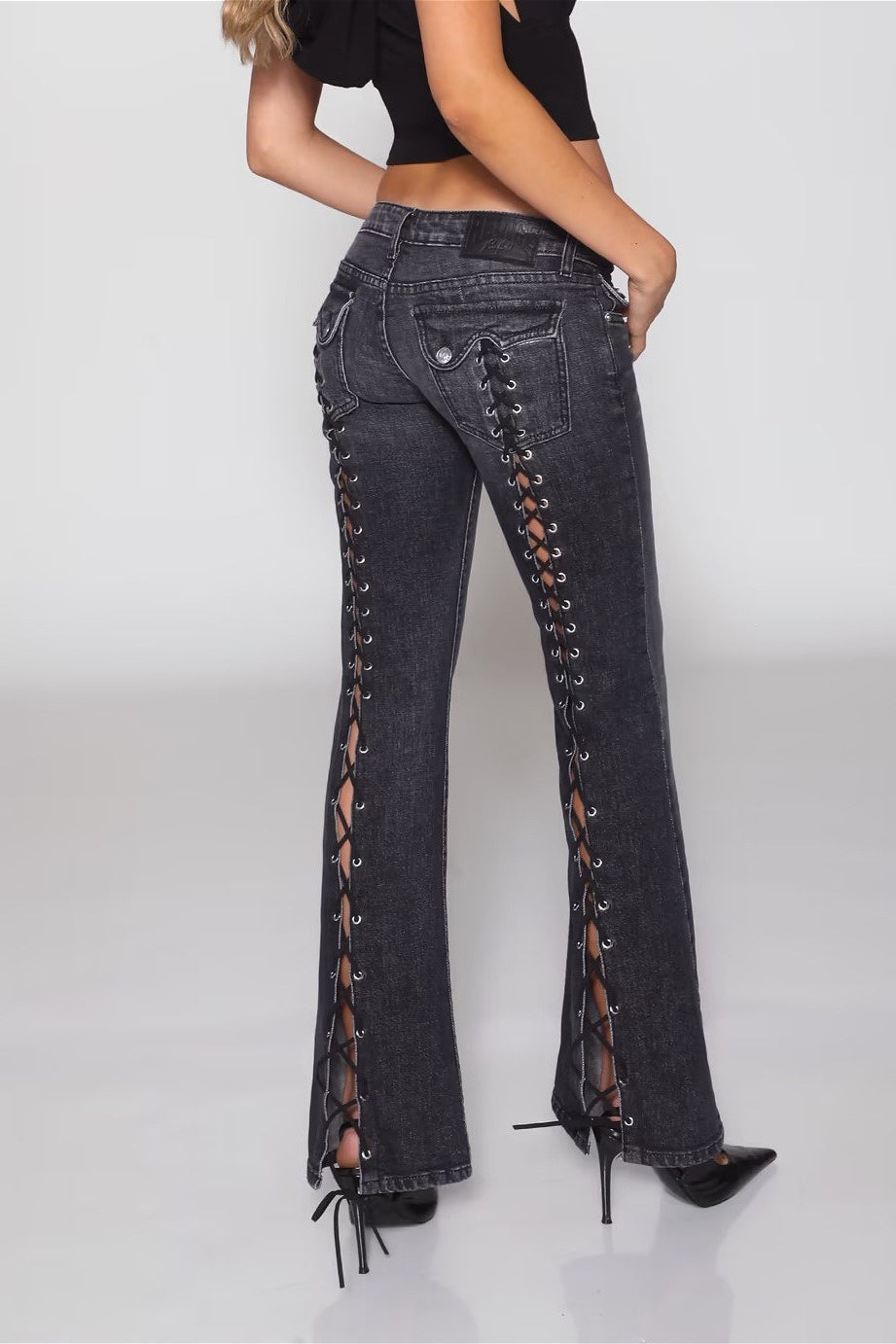 Open Back Lace Up Y2K Flare Jeans image 1