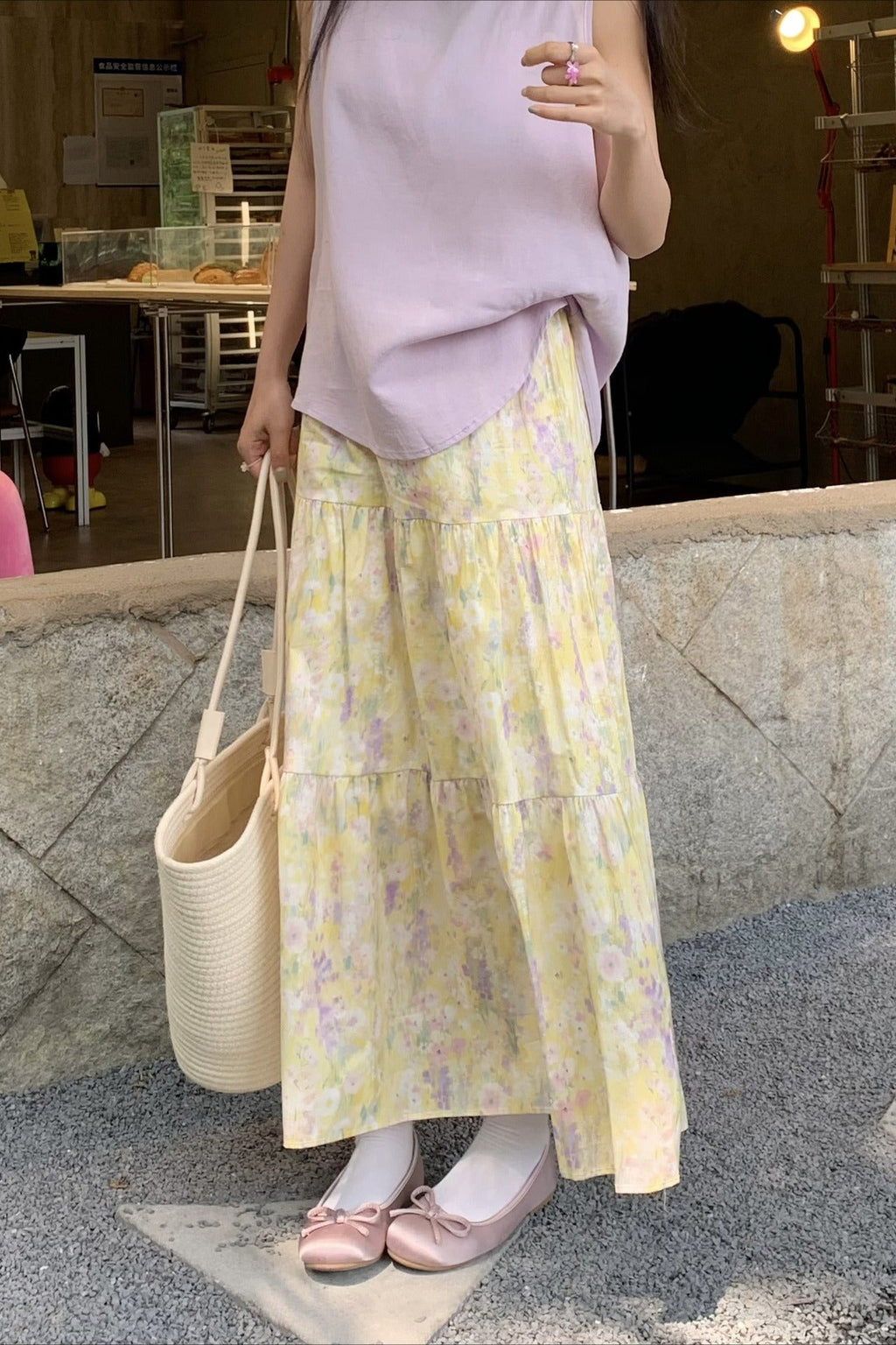 Monet Garden Yellow Floral Midi Skirt image 3