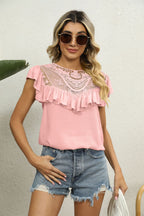 Florence Lace Flutter Blouse detail view styled for Avrienne