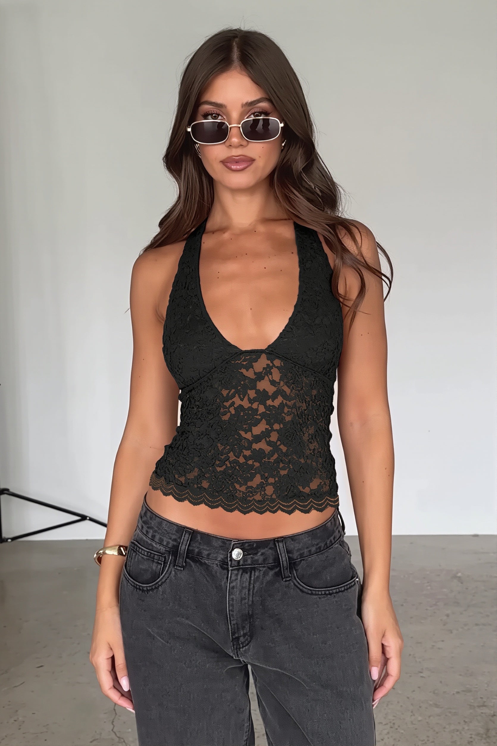Hollow Lace Slim Sexy Halter Top image 4