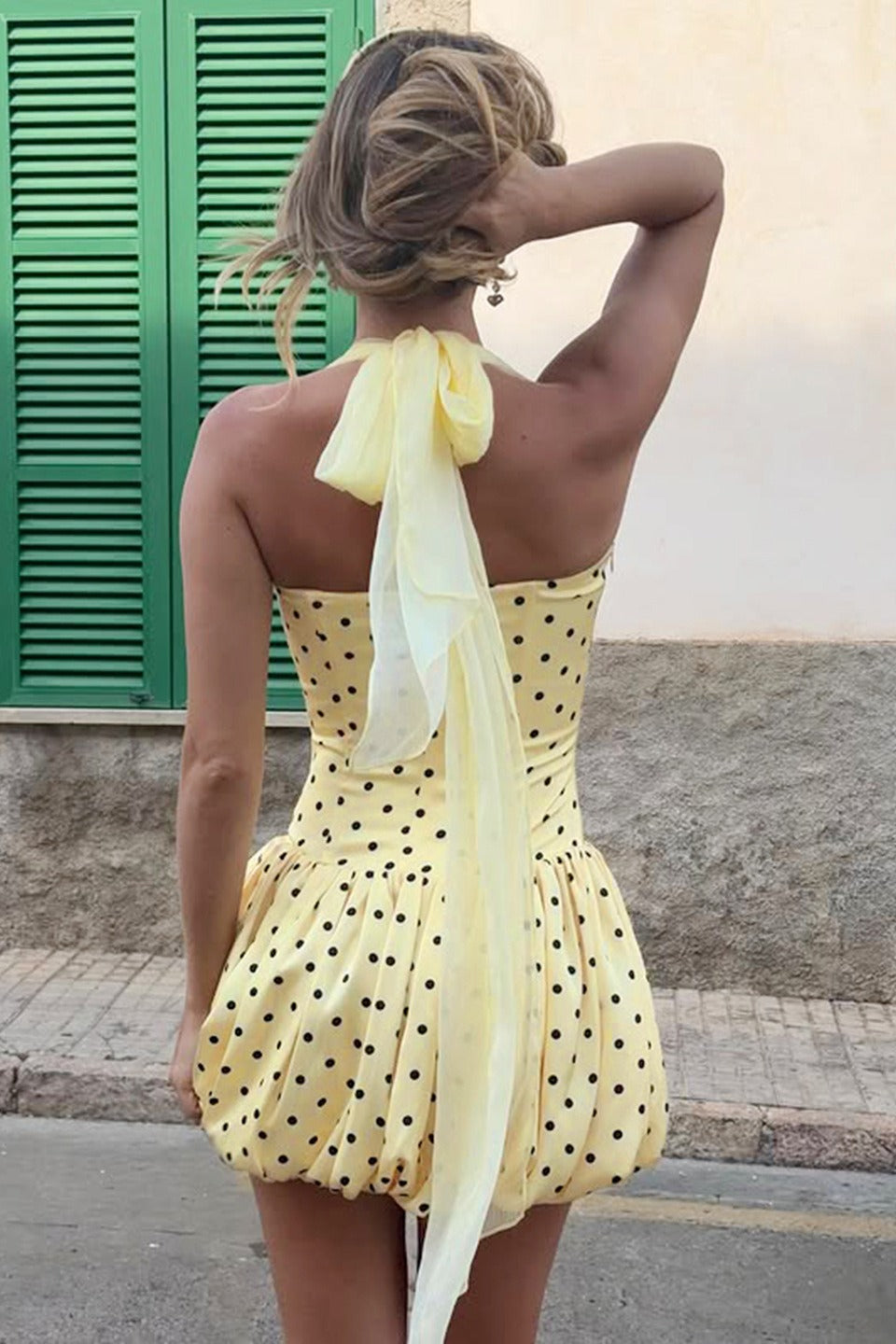 Polka Dot Sash Halter Tulip Mini Dress image 4