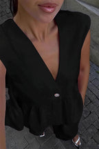 Romantic Cotton V Neck Sleeveless Vest Pants Two Piece Set image 9