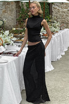 Polka Dot Sleeveless Top High Waist Maxi Skirt Sets image 3