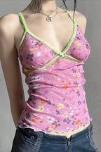 Mesh Floral Contrast V Neck Cami Top image 1
